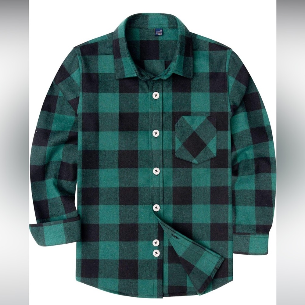 Green Black Flannel Plaid Button Down Shirt